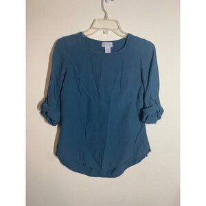 Soft Surroundings Blouse Business Casual Office 3/4 Sleeve Top Y2K Blue Size XS
